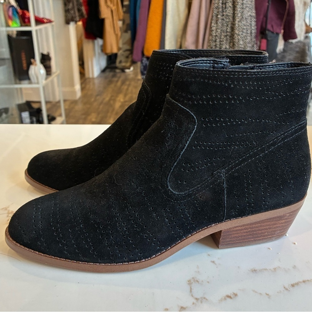 1. STATE black suede ankle booties with tan bottom size 8.5